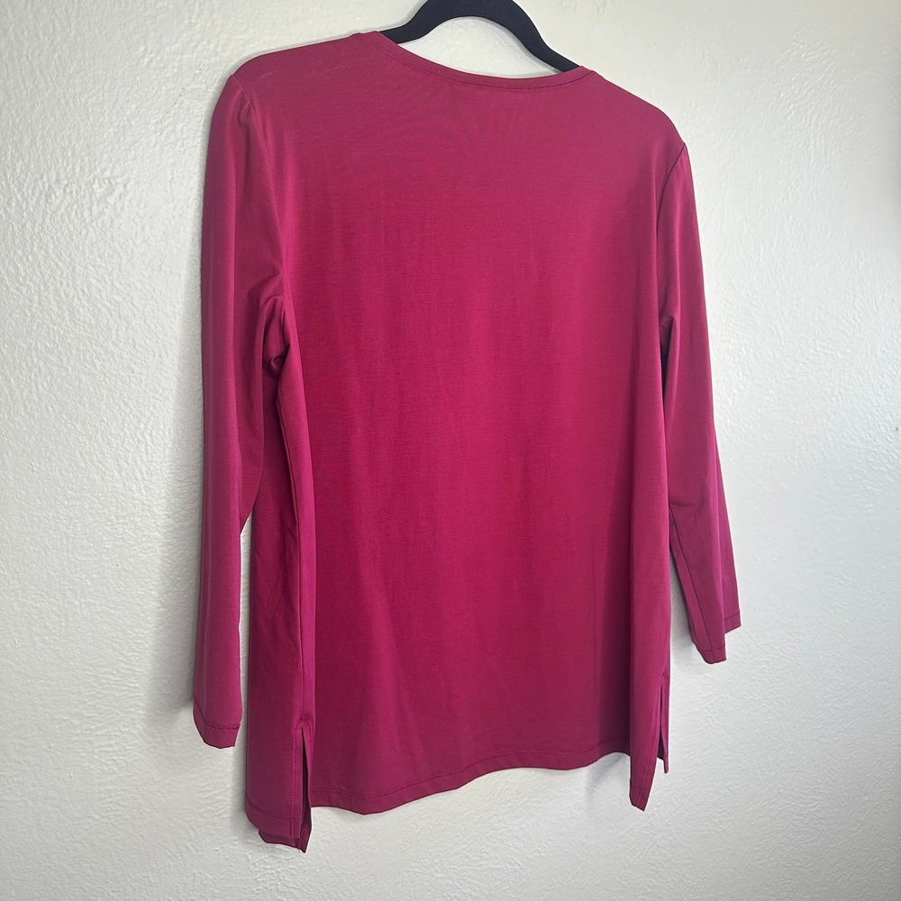 Lafayette 148 New York Long Sleeve NWT Magenta Pink Cotton Spandex Scoop Neck - Picture 5 of 6